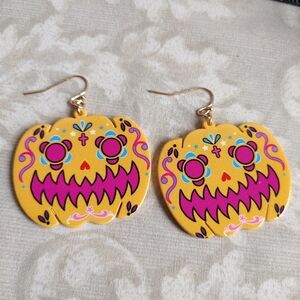 Sugar Skull Day of the Dead Jack O'Lantern Earring